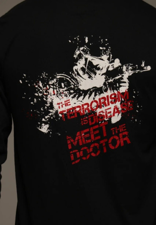 Мужской лонгслив The Terrorism is disease meet the doctor (XS, Kolesnikov Special Force Team, Унисекс, Черный)