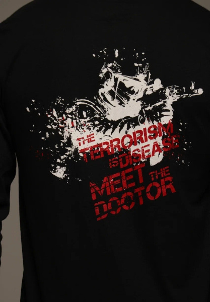 Мужской лонгслив The Terrorism is disease meet the doctor (XS, Kolesnikov Special Force Team, Унисекс, Черный)