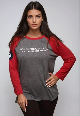Лонгслив KT text logo для женщин и мужчин (S, Kolesnikov Team, Унисекс, Красно-серый)