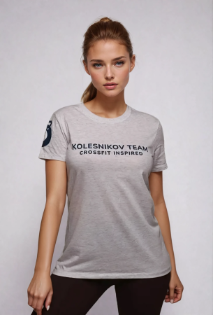 Женская футболка KT Text logo (M, Kolesnikov Team, Женский, Серо-белый)
