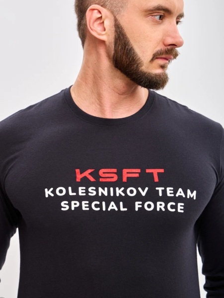 Мужской лонгслив KSFT text logo (S, Kolesnikov Special Force Team Patriot, Унисекс, Черный)